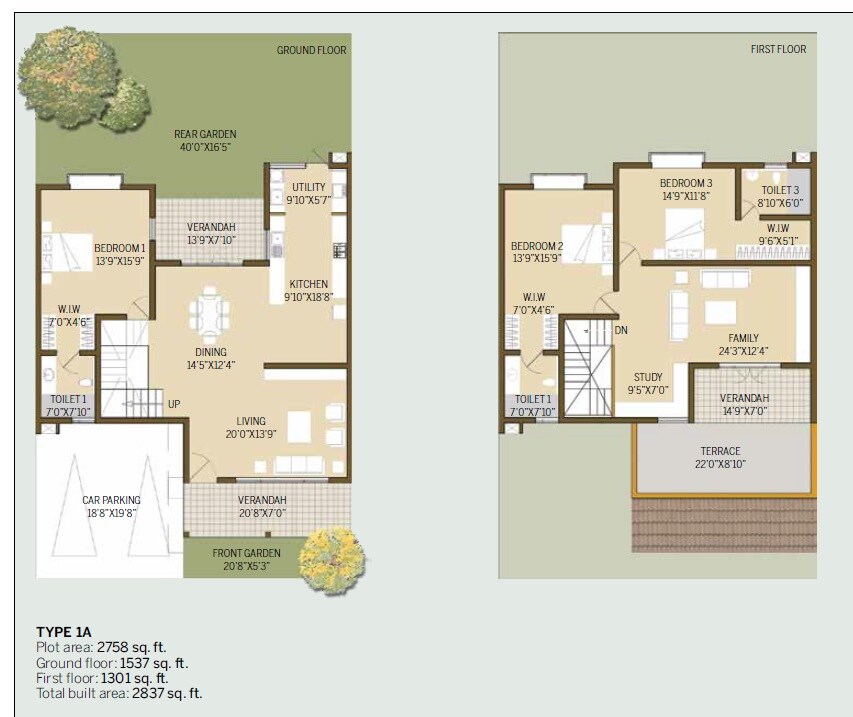 Floor plan of 3 BHK 2837 Sq. Ft. Villa in GoodEarth Malhar Patterns, Bangalore