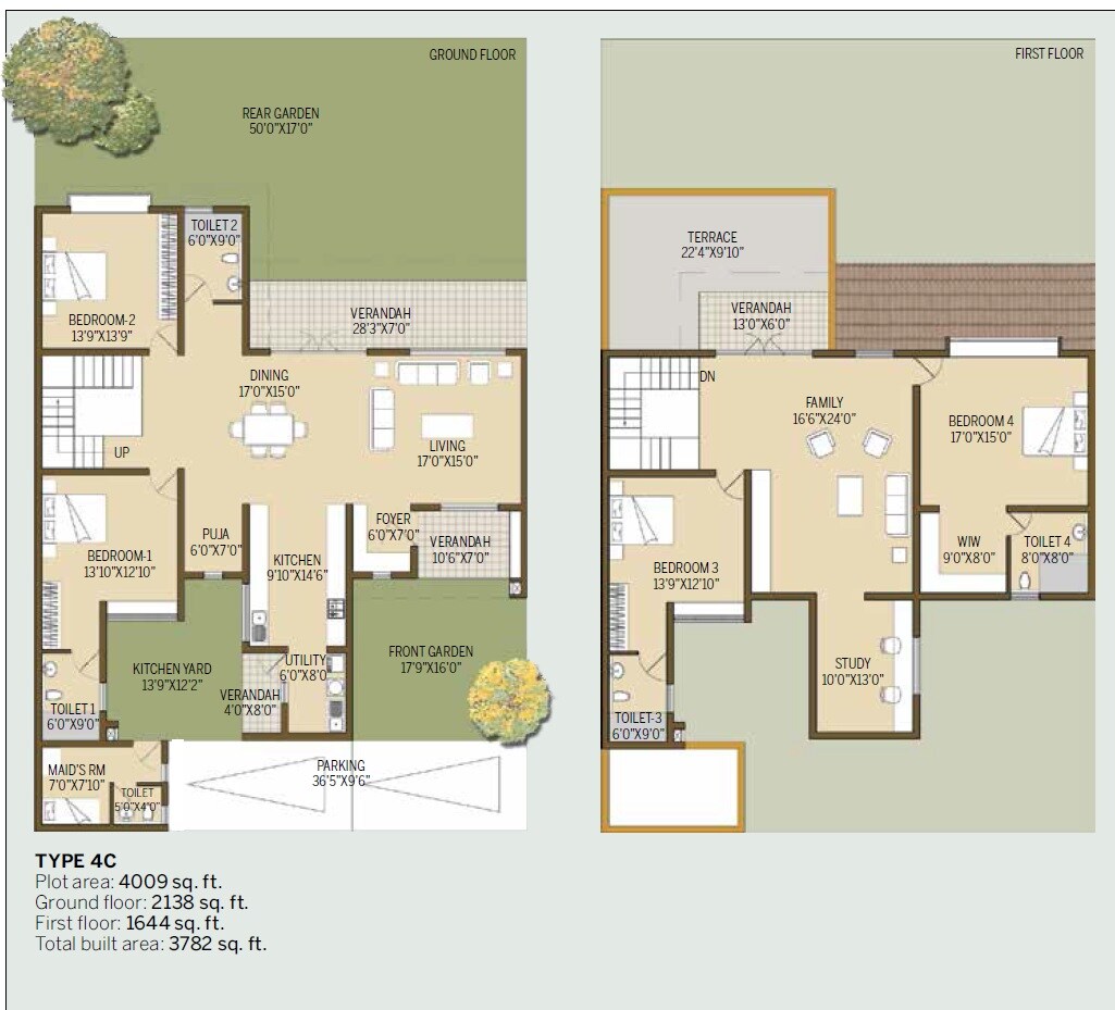 Floor plan of 4 BHK 3782 Sq. Ft. Villa in GoodEarth Malhar Patterns, Bangalore