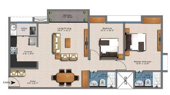 2 BHK 1305 Sq. Ft. Apartment in Gopalan Aqua