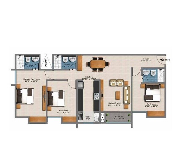 Floor plan of 3 BHK 1635 Sq. Ft. Apartment in Gopalan Aqua, Bangalore