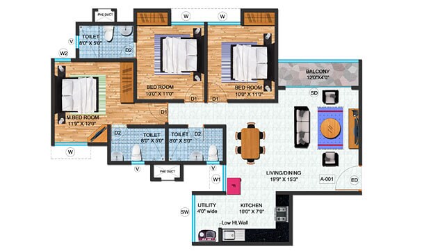 Other, gopalan-olympia 3 Bedroom 1360 Sq.Ft. Apartment In Kumbalgodu Bangalore 9574588