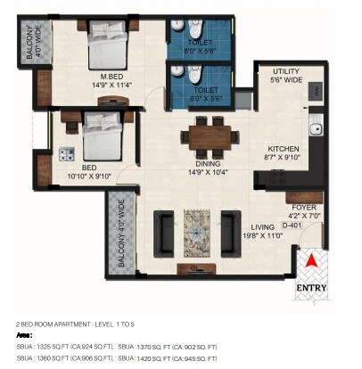 Floor plan of 2 BHK 1360 Sq. Ft. Apartment in Gopalan Sanskriti, Bangalore