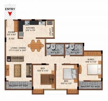 Floor plan of 3 BHK 1755 Sq. Ft. Apartment in Gopalan Sanskriti, Bangalore