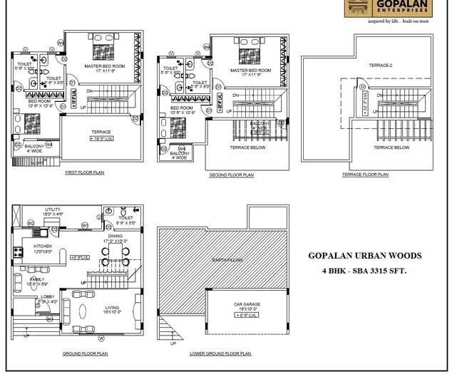 Floor plan of 4 BHK 3315 Sq. Ft. Apartment in Gopalan Urban Woods, Bangalore