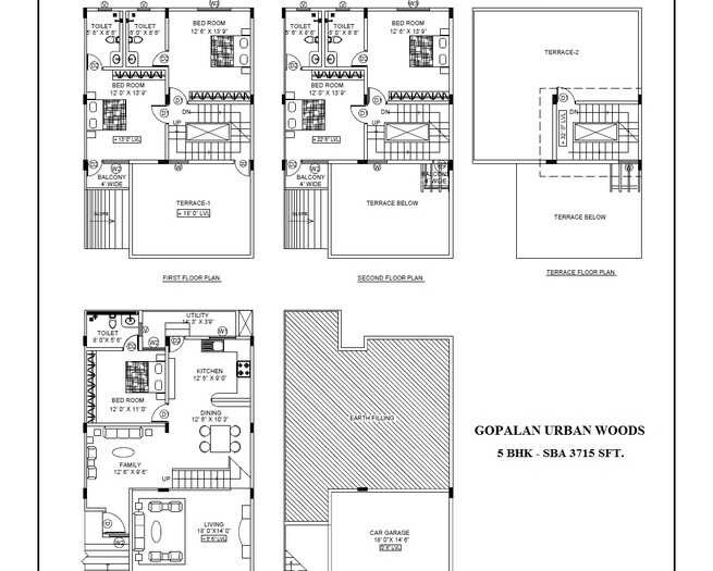 Floor plan of 5 BHK 3715 Sq. Ft. Apartment in Gopalan Urban Woods, Bangalore