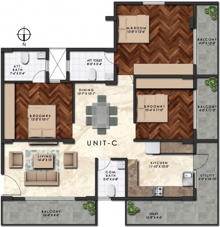 Floor plan of 3 BHK 1895 Sq. Ft. Apartment in Govianu Ace Grand, Bangalore