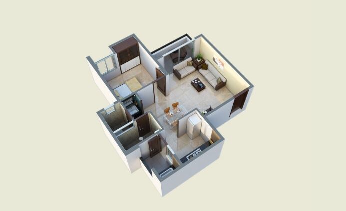 Floor plan of 1 BHK 805 Sq. Ft. Apartment in Goyal and Co Footprints, Bangalore