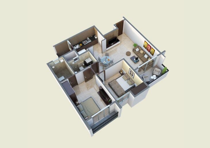 Floor plan of 2 BHK 1094 Sq. Ft. Apartment in Goyal and Co Footprints, Bangalore