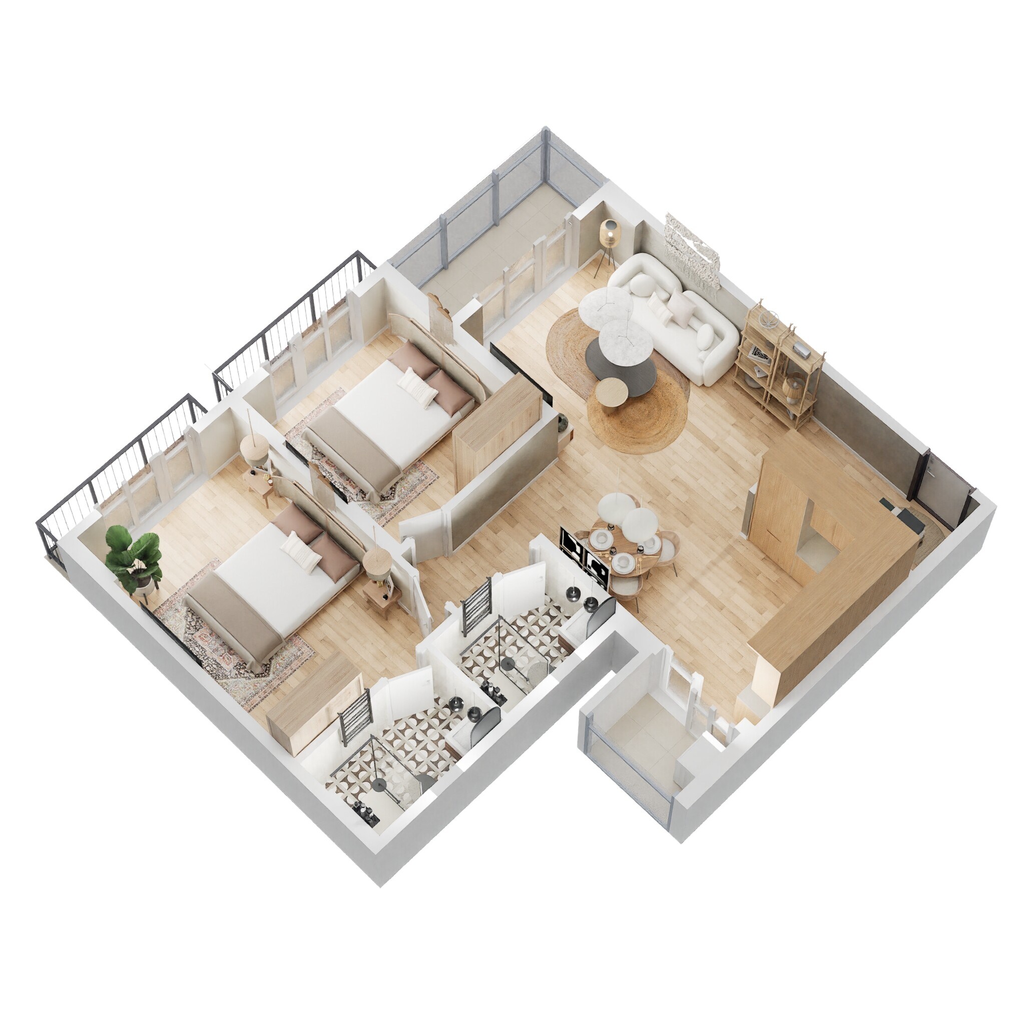 Floor plan of 2 BHK 1173 Sq. Ft. Apartment in Goyal and Co Orchid Whitefield, Bangalore