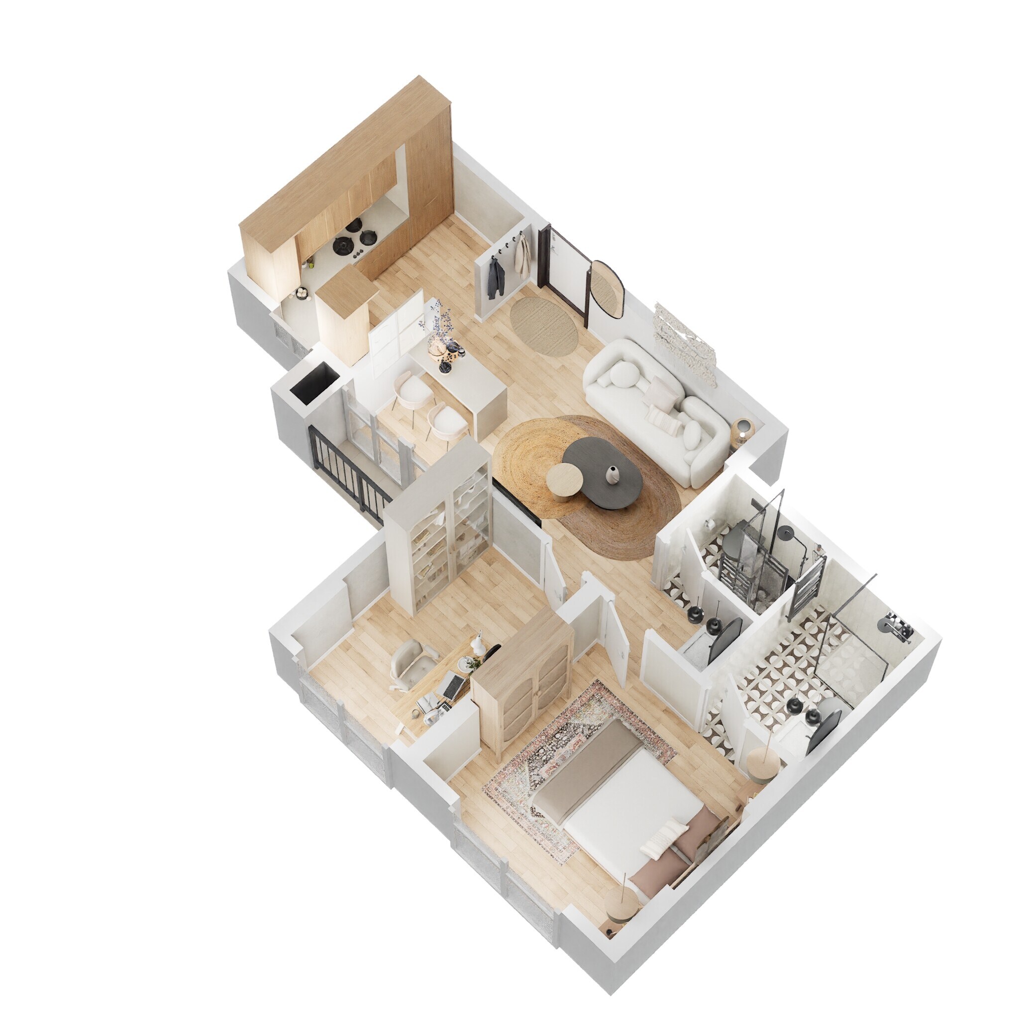 Floor plan of 2 BHK 704 Sq. Ft. Apartment in Goyal and Co Orchid Whitefield, Bangalore