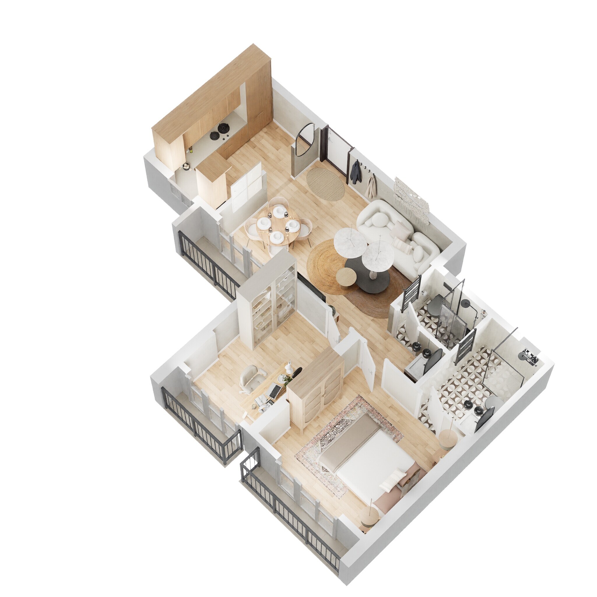 Floor plan of 2 BHK 750 Sq. Ft. Apartment in Goyal and Co Orchid Whitefield, Bangalore