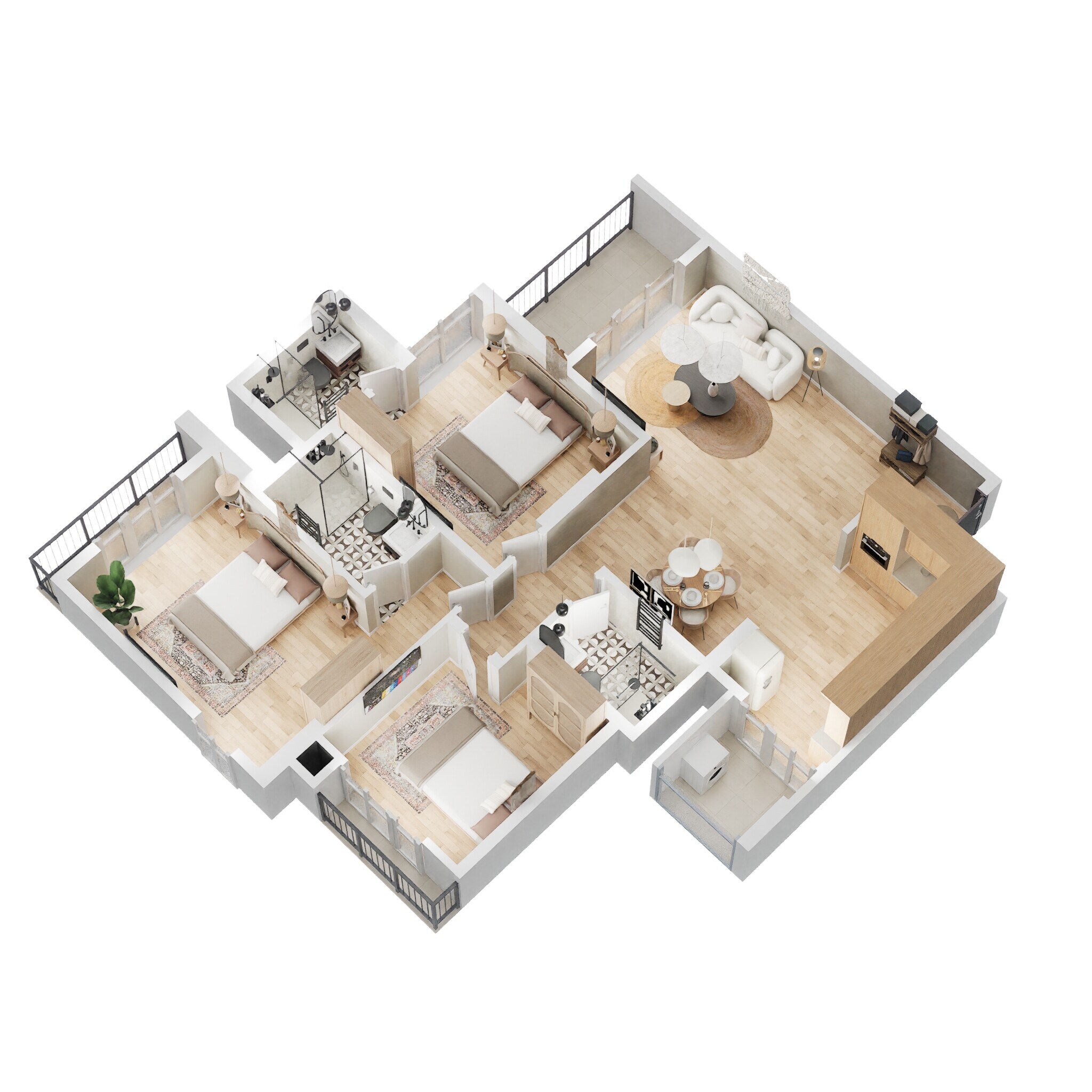 Floor plan of 3 BHK 1564 Sq. Ft. Apartment in Goyal and Co Orchid Whitefield, Bangalore