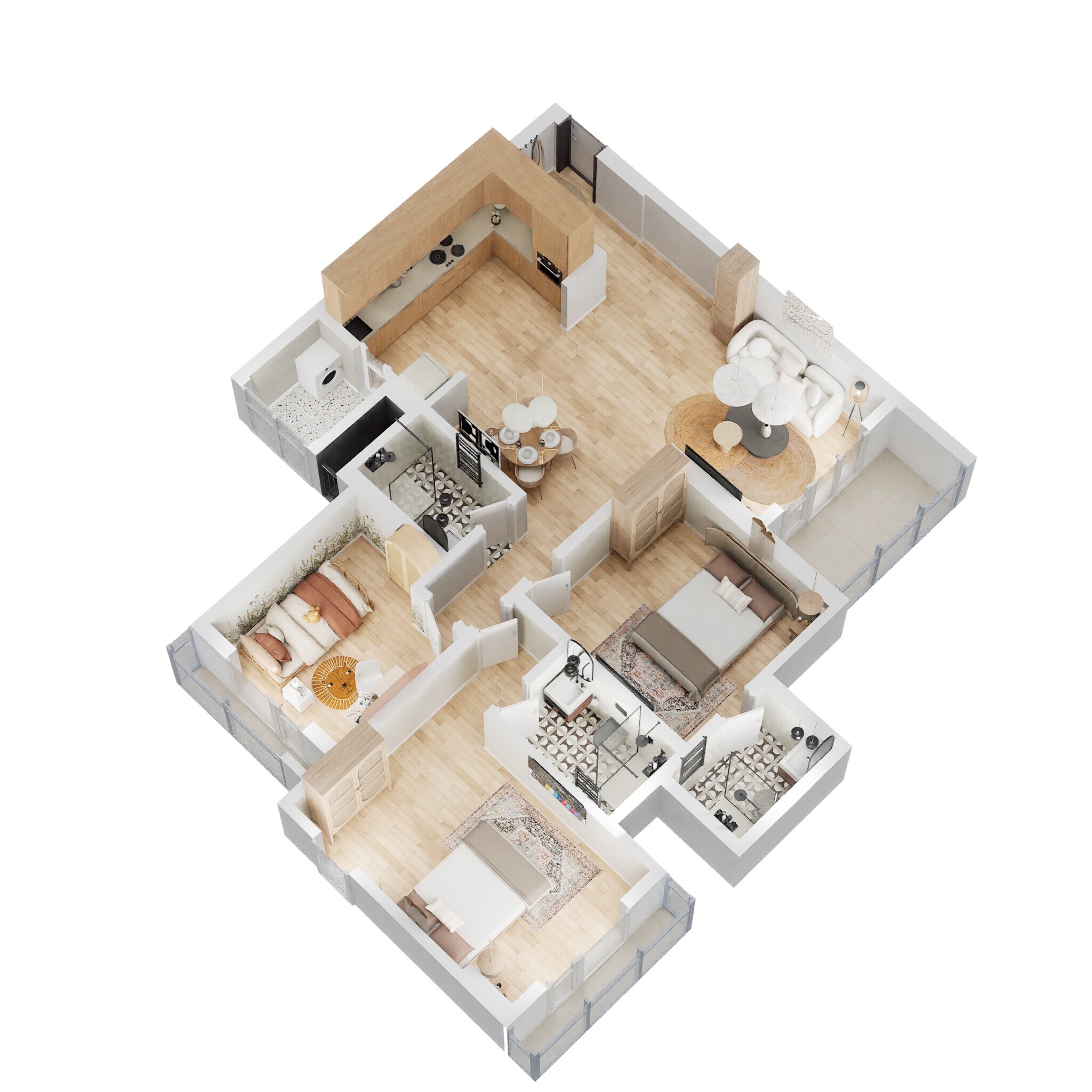 Floor plan of 3 BHK 1596 Sq. Ft. Apartment in Goyal and Co Orchid Whitefield, Bangalore