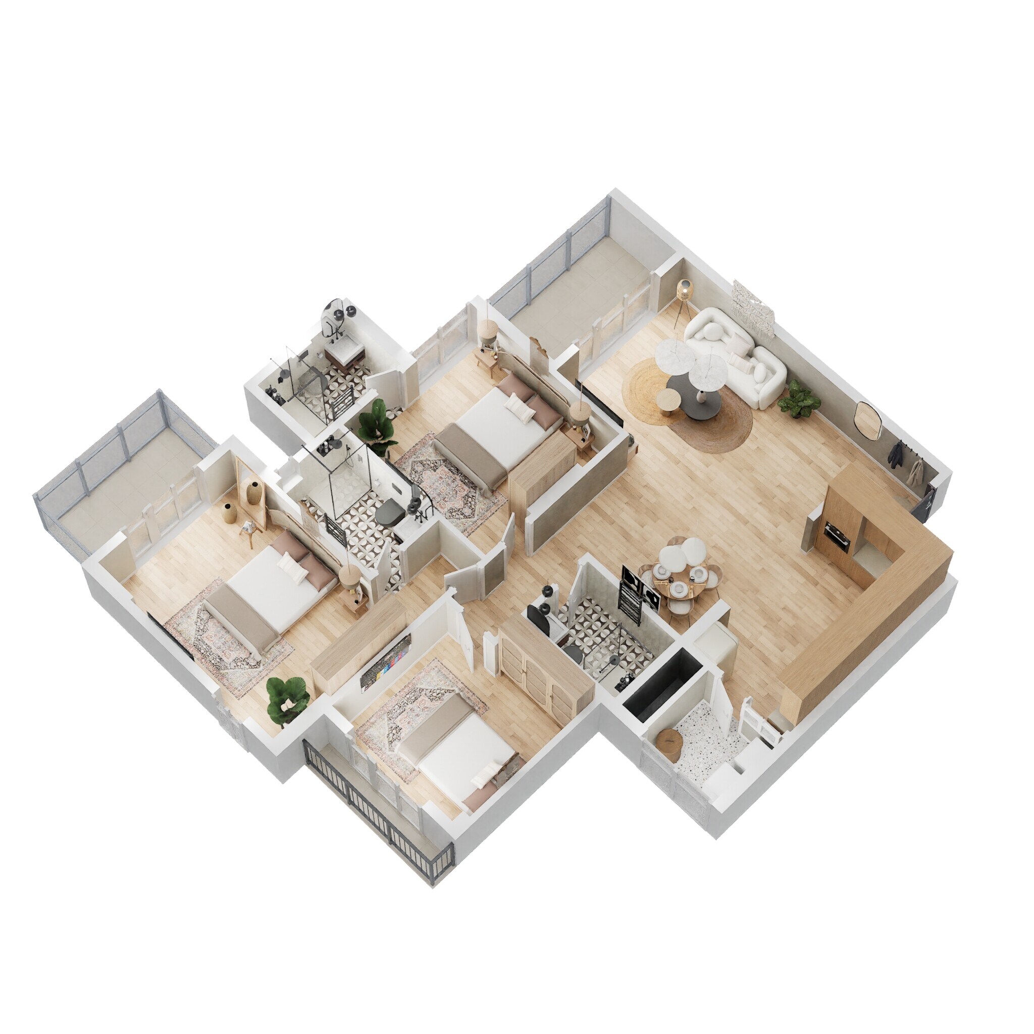Floor plan of 3 BHK 1610 Sq. Ft. Apartment in Goyal and Co Orchid Whitefield, Bangalore