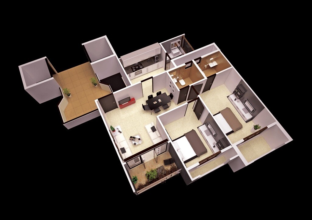 Floor plan of 2 BHK 1099 Sq. Ft. Apartment in Goyal and Co Orchid Woods, Bangalore