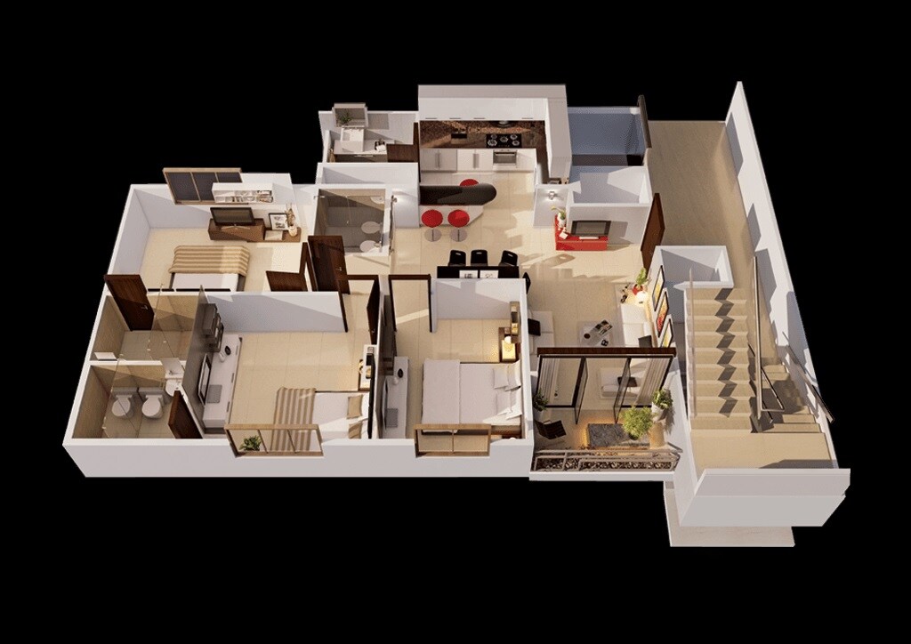 Floor plan of 3 BHK 1534 Sq. Ft. Apartment in Goyal and Co Orchid Woods, Bangalore