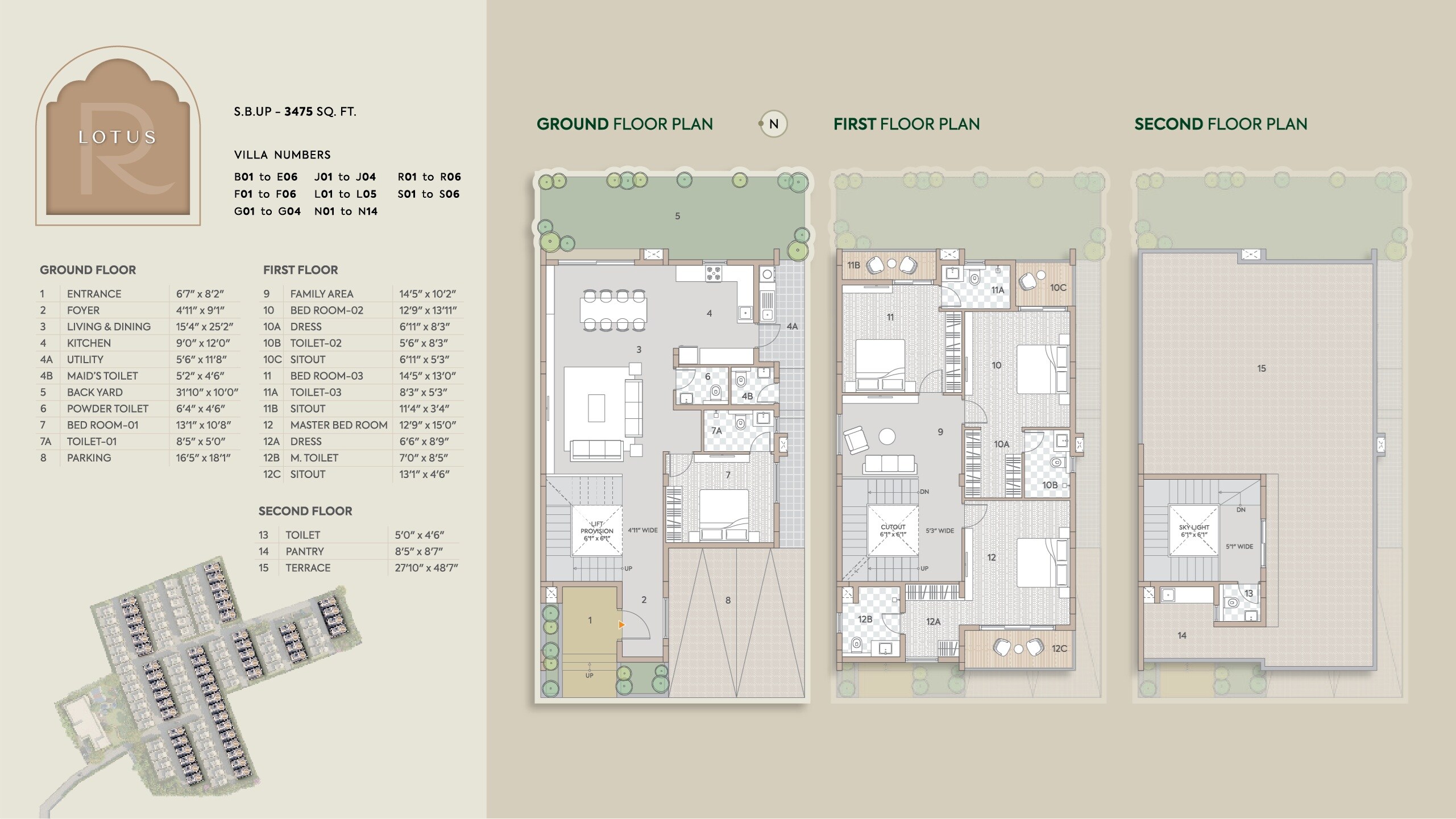 Floor plan of 4 BHK 3475 Sq. Ft. Villa in Goyal And Co Riviera Glade, Bangalore