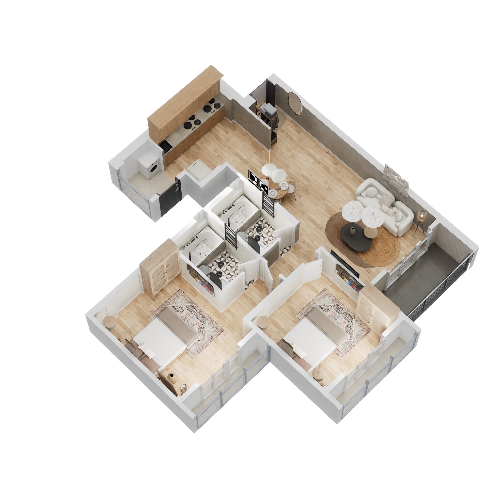 Floor plan of 2 BHK 1163 Sq. Ft. Apartment in Goyal Orchid Bloomsberry, Bangalore