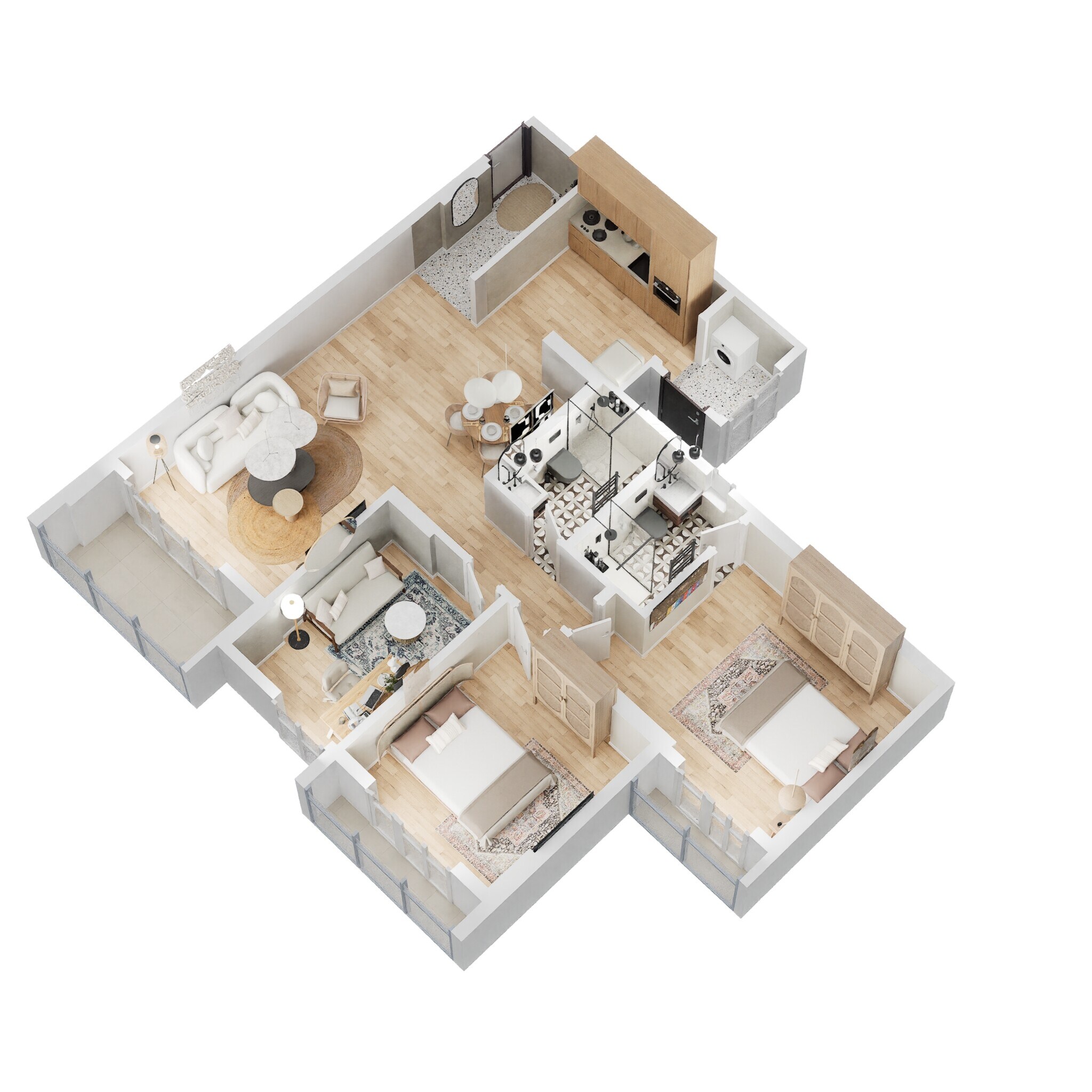 Floor plan of 2 BHK 1366 Sq. Ft. Apartment in Goyal Orchid Bloomsberry, Bangalore