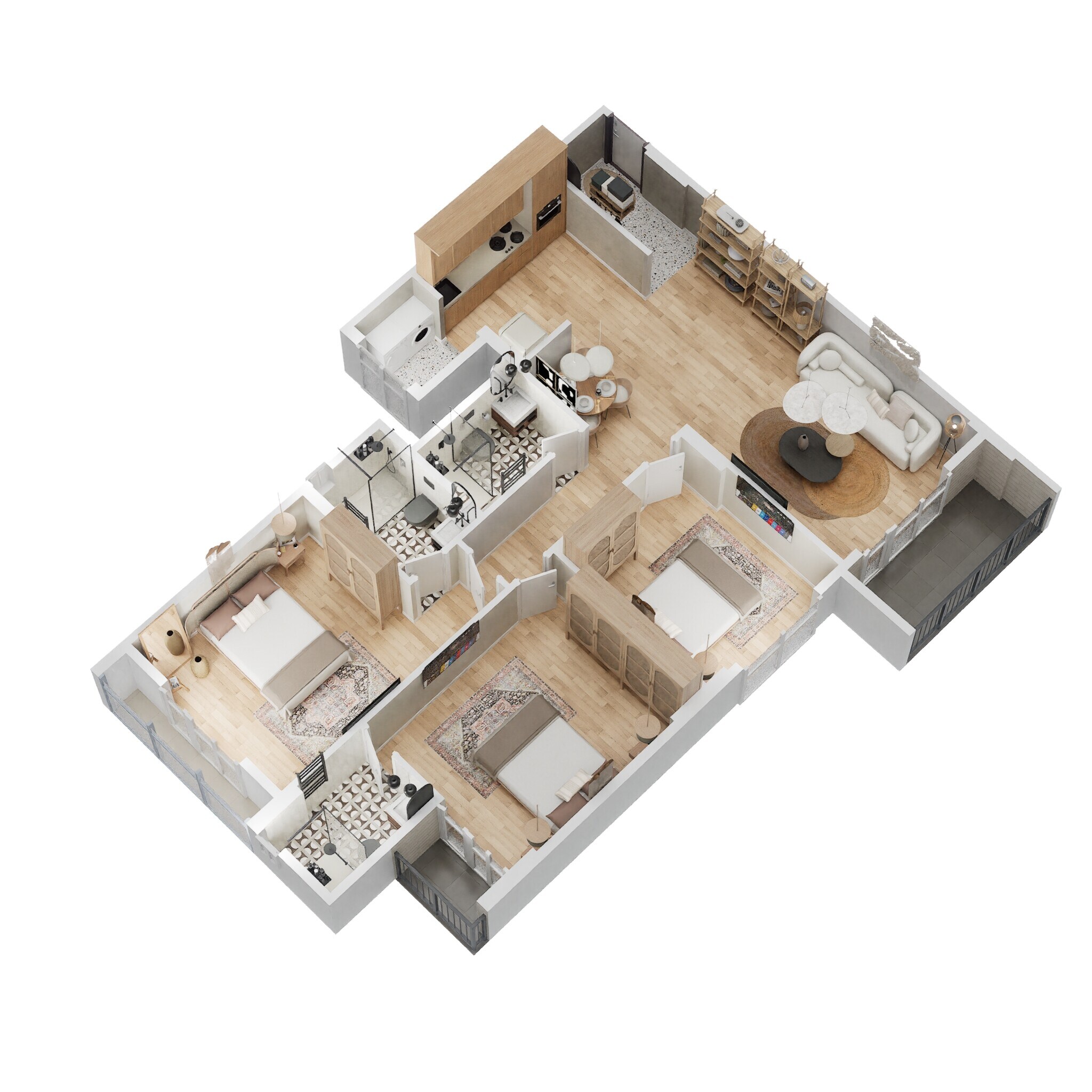 Floor plan of 3 BHK 1555 Sq. Ft. Apartment in Goyal Orchid Bloomsberry, Bangalore