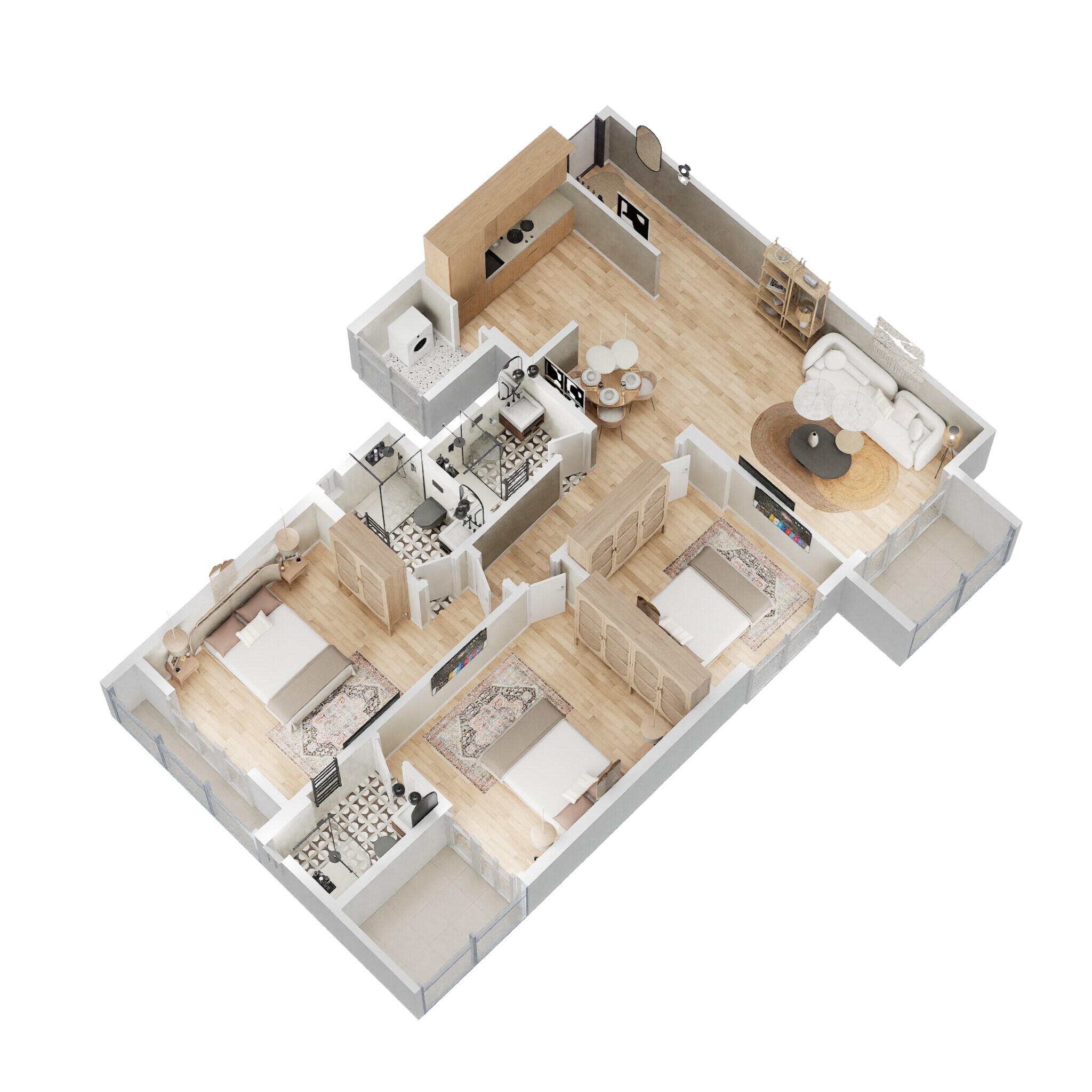 Floor plan of 3 BHK 1592 Sq. Ft. Apartment in Goyal Orchid Bloomsberry, Bangalore