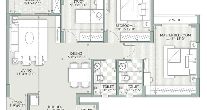 goyal orchid piccadilly apartment 2bhk study 1371sqft 1