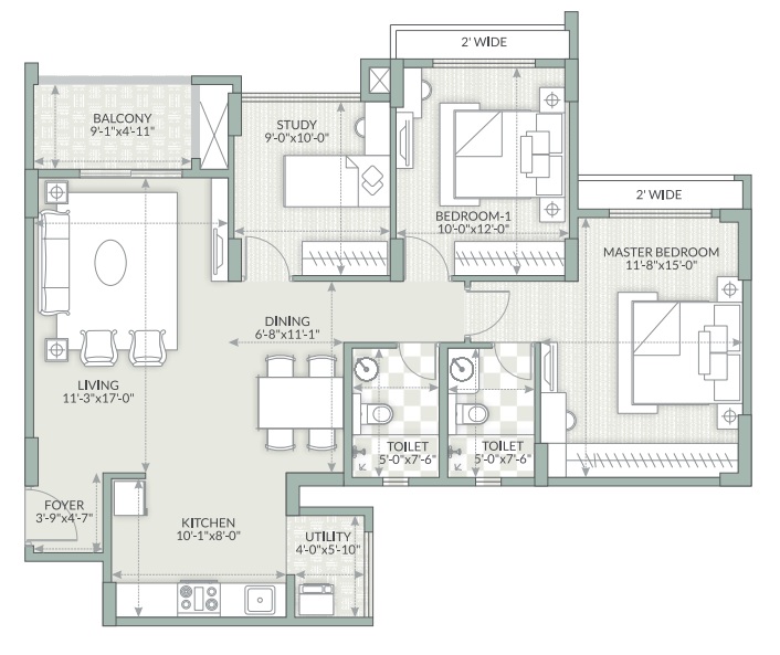 goyal orchid piccadilly apartment 2bhk study 1371sqft 1