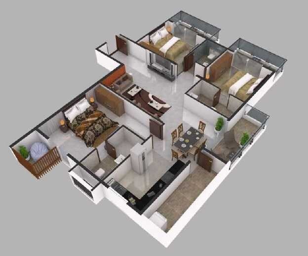 Floor plan of 3 BHK 1895 Sq. Ft. Apartment in GP Aditya, Bangalore