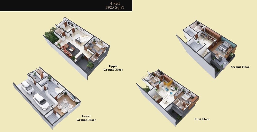 Floor plan of 4 BHK 3925 Sq. Ft. Townhouse in GR One And Only, Bangalore
