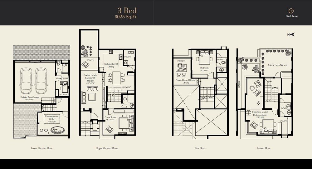 Floor plan of 3 BHK 3025 Sq. Ft. Villa in GR Santhrupthi, Bangalore