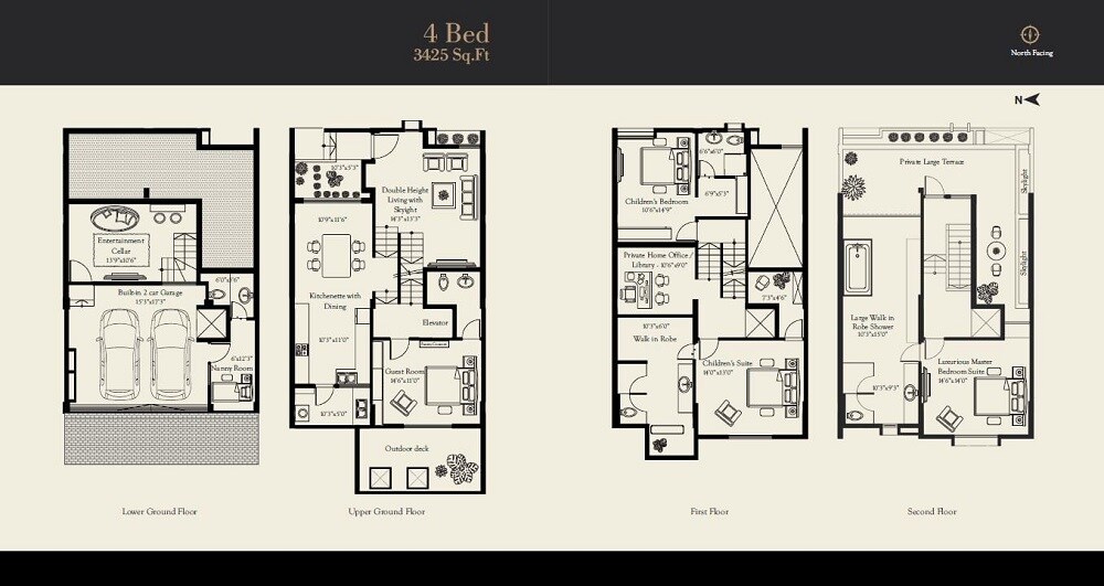Floor plan of 4 BHK 3425 Sq. Ft. Villa in GR Santhrupthi, Bangalore