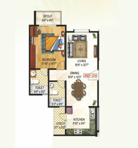 Floor plan of 1 BHK 965 Sq. Ft. Apartment in GR Sunshine, Bangalore