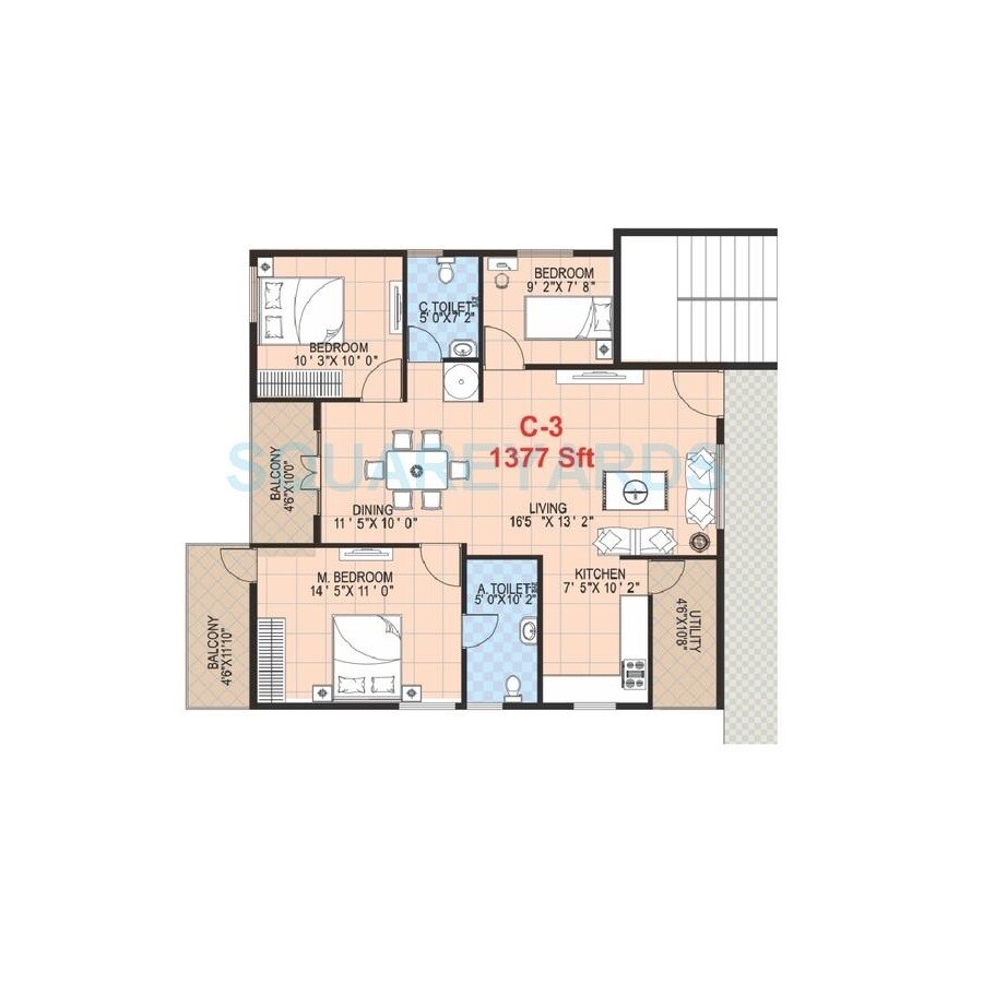 3 BHK 1377 Sq. Ft. Apartment