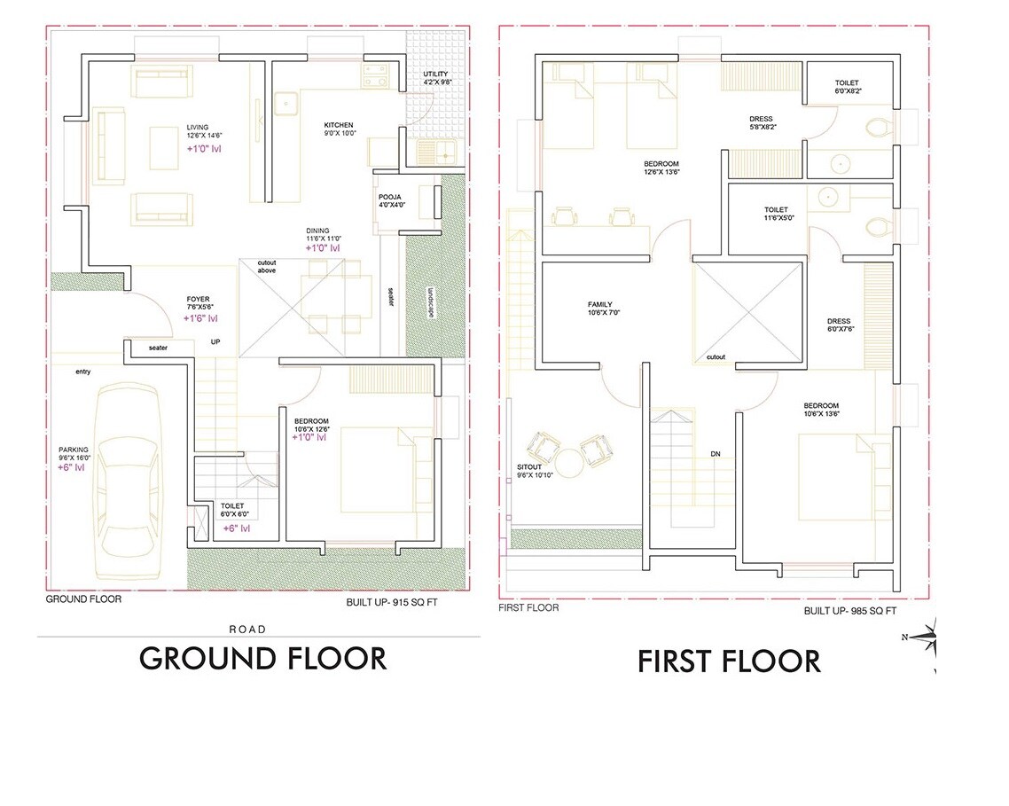 Floor plan of 4 BHK 2300 Sq. Ft. Villa in Gravity Nakshatra, Bangalore