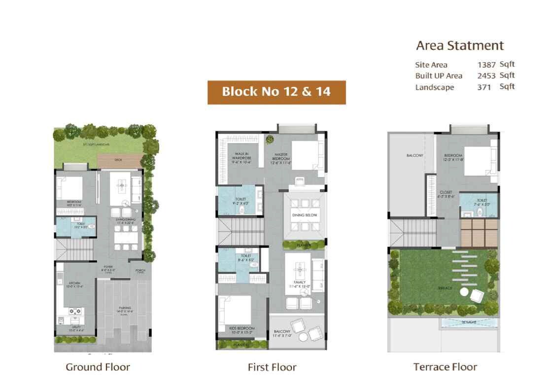 Floor plan of 3 BHK 2453 Sq. Ft. Villa in Gravity Smera Gardens, Bangalore