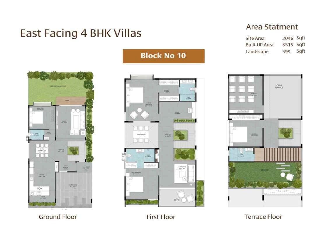 Floor plan of 4 BHK 3515 Sq. Ft. Villa in Gravity Smera Gardens, Bangalore