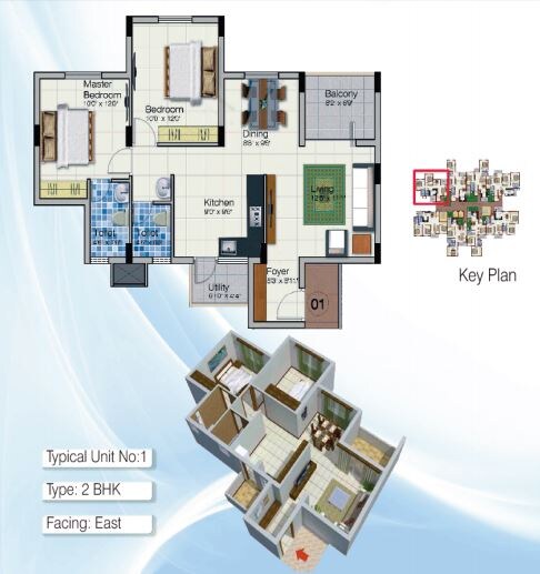 Floor plan of 2 BHK 1340 Sq. Ft. Apartment in GRC Brundavan, Bangalore