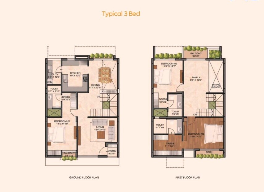 Floor plan of 3 BHK 1808 Sq. Ft. Villa in GRC Saffron Skies, Bangalore