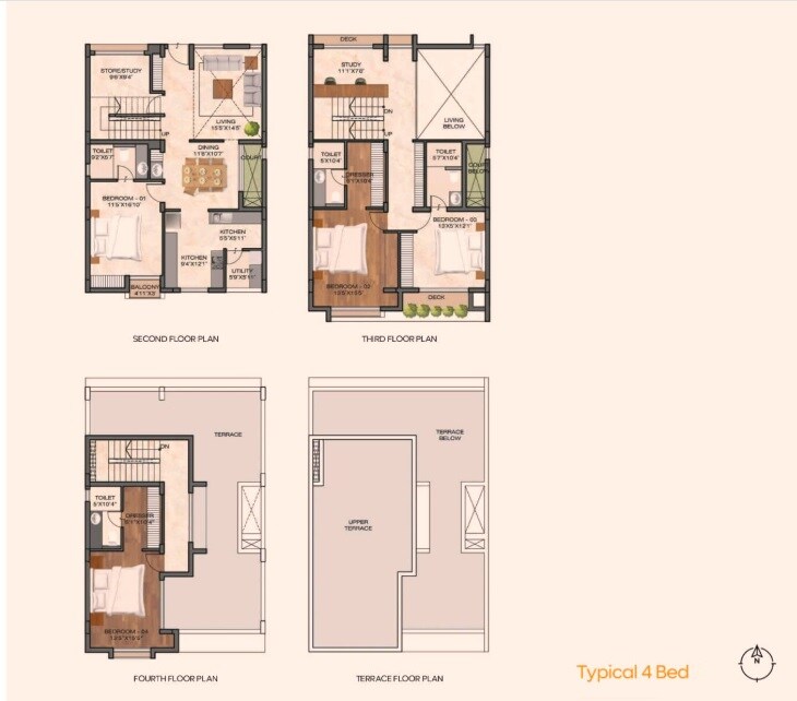 Floor plan of 4 BHK 3460 Sq. Ft. Villa in GRC Saffron Skies, Bangalore