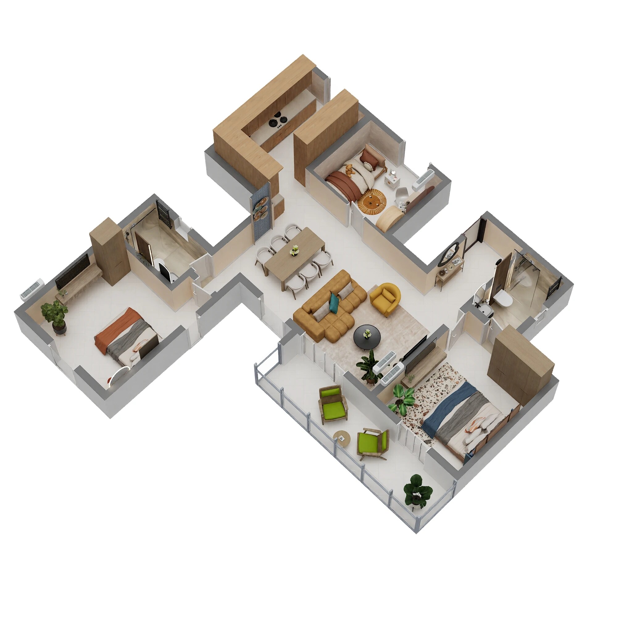 Floor plan of 3 BHK 1435 Sq. Ft. Apartment in GRC Sapphire Spring, Bangalore