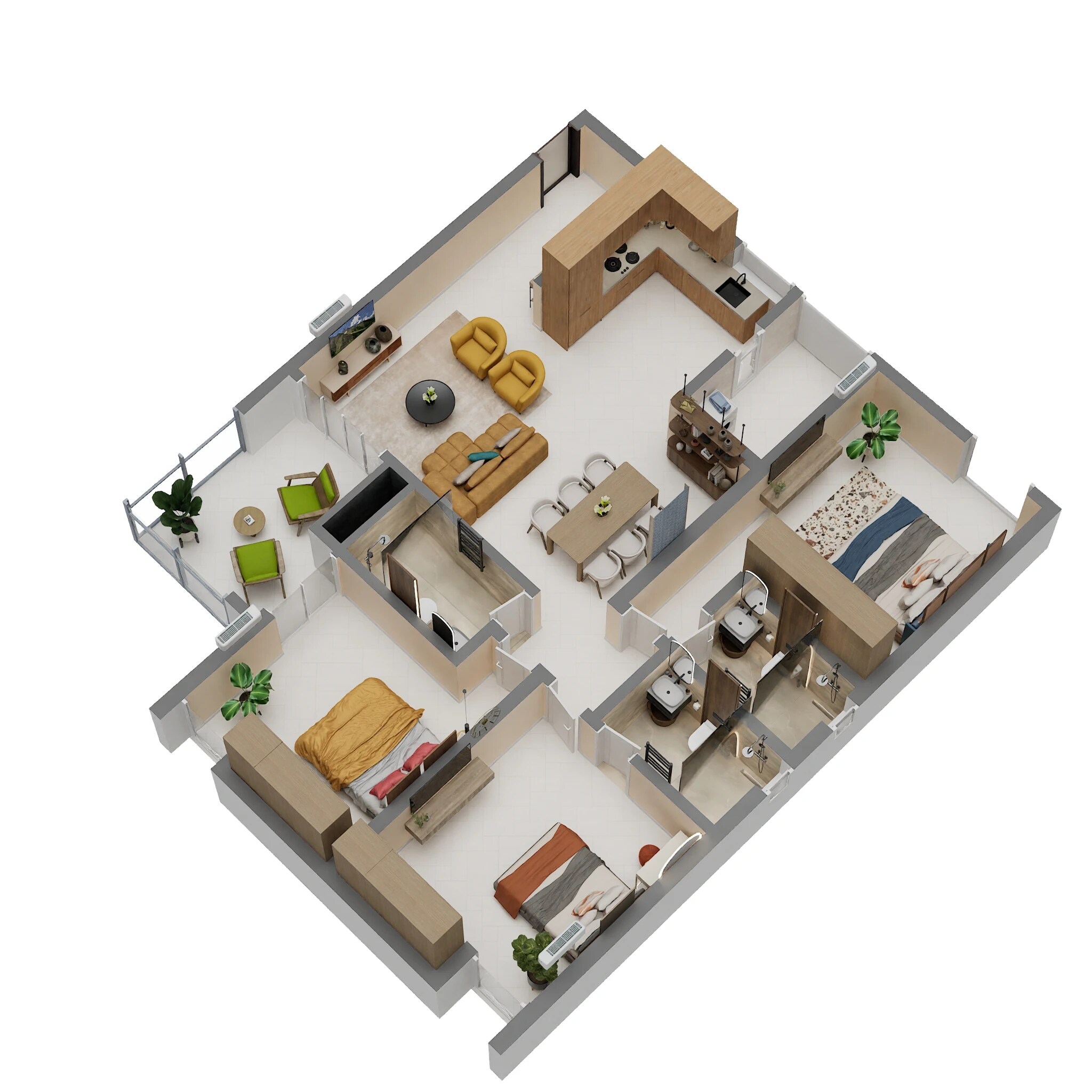 Floor plan of 3 BHK 1635 Sq. Ft. Apartment in GRC Sapphire Spring, Bangalore