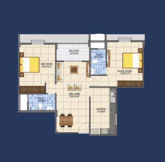 2 BHK 980 Sq. Ft. Apartment