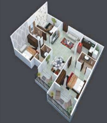 Floor plan of 3 BHK 1325 Sq. Ft. Apartment in Green Anees Enclave, Bangalore
