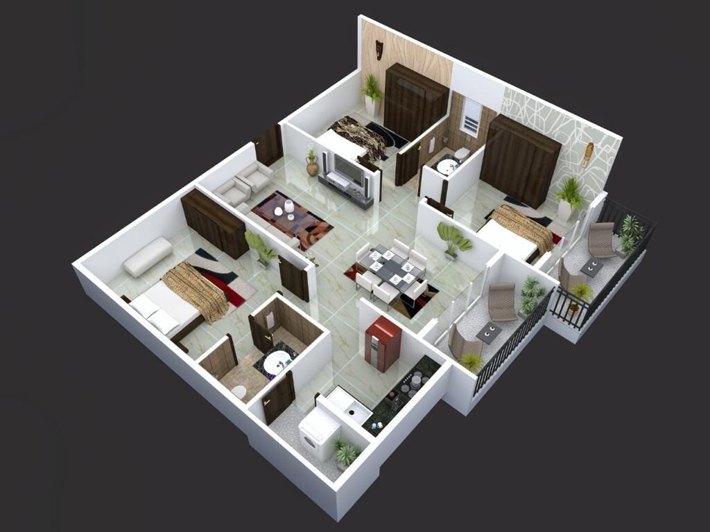 Floor plan of 3 BHK 1460 Sq. Ft. Apartment in Green Anees Enclave, Bangalore