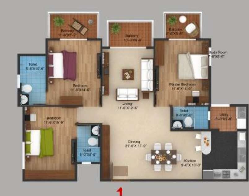 3 BHK 1545 Sq. Ft. Apartment in Green City Eutopia