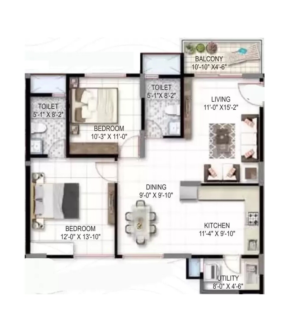 2 BHK 1240 Sq. Ft. Apartment