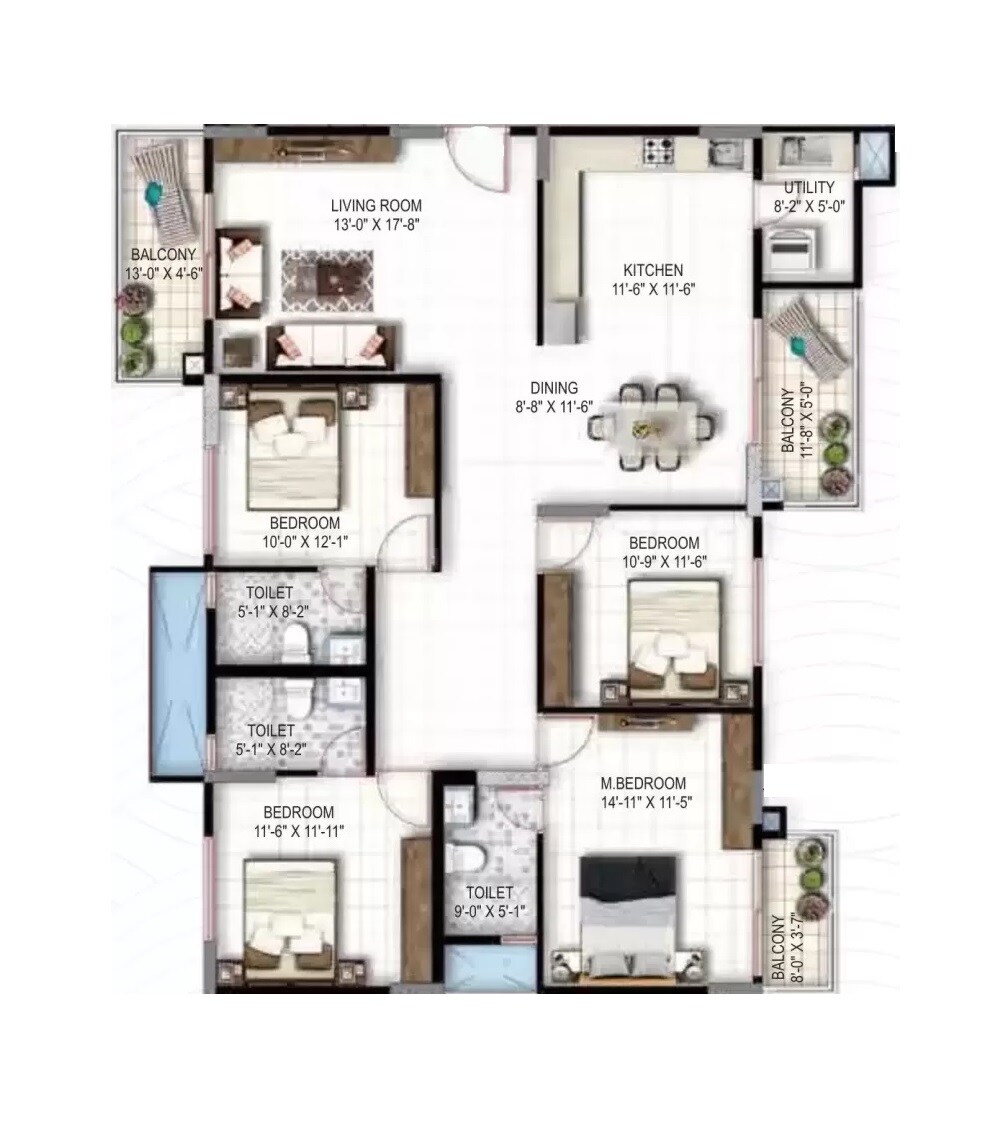 4 BHK 2125 Sq. Ft. Apartment