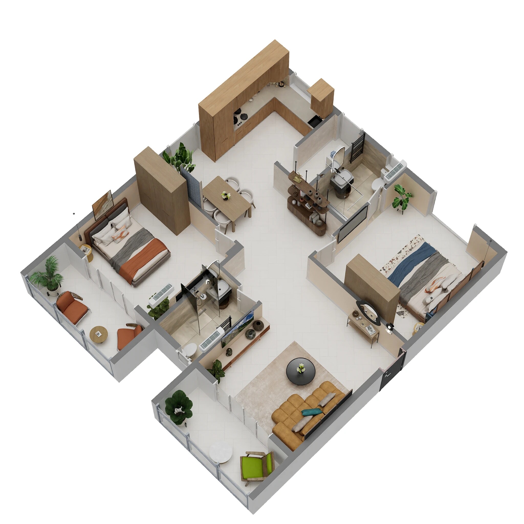 Floor plan of 2 BHK 1350 Sq. Ft. Apartment in Green Edge Signature, Bangalore