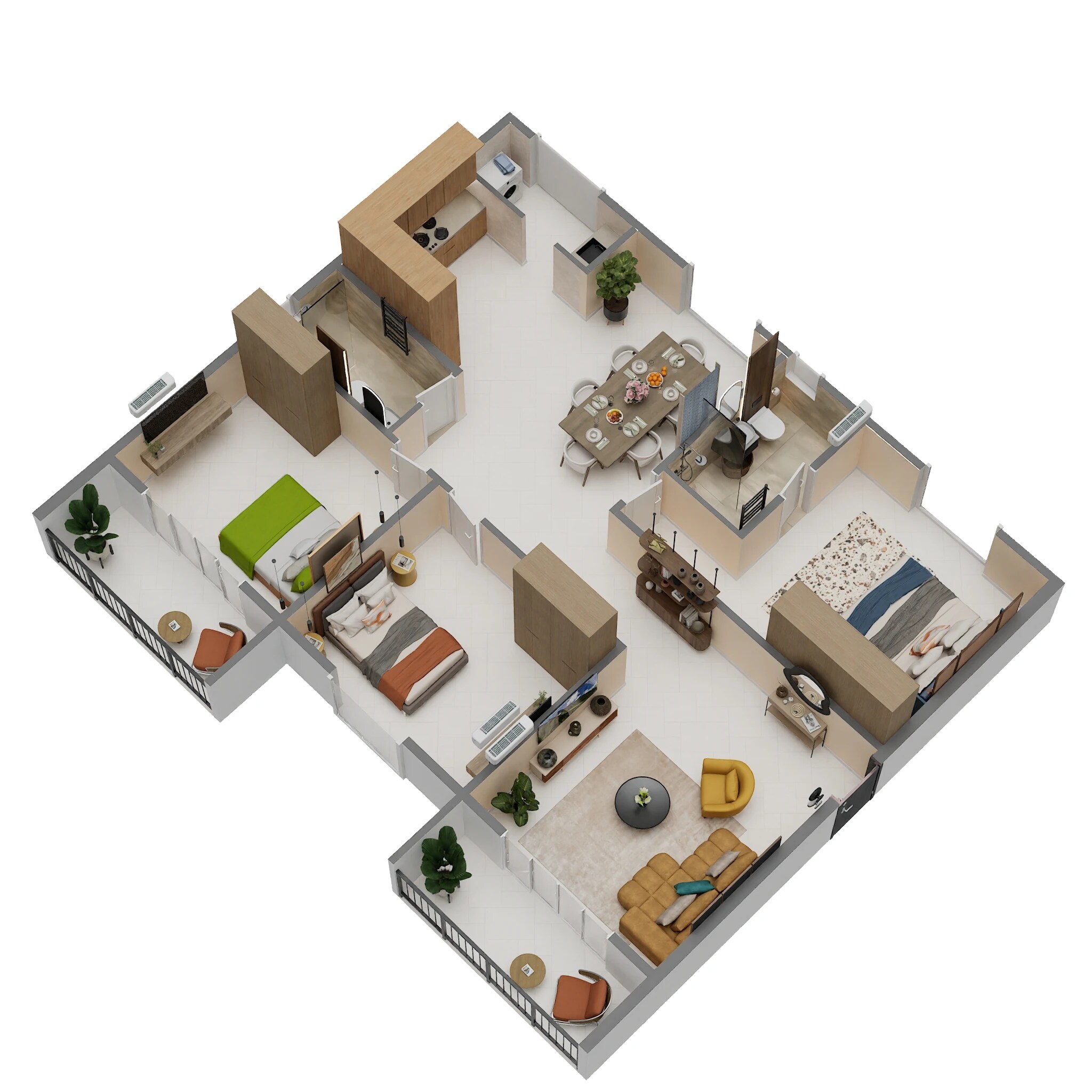 Floor plan of 3 BHK 1700 Sq. Ft. Apartment in Green Edge Signature, Bangalore