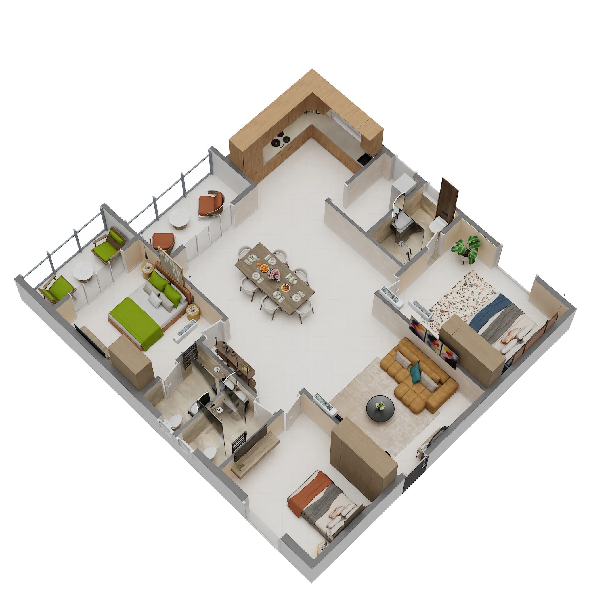 Floor plan of 3 BHK 1850 Sq. Ft. Apartment in Green Edge Signature, Bangalore